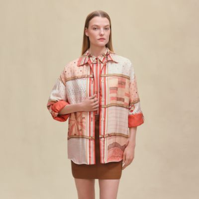 Chemisier Manches Courtes HERMÈS En Soie Imprimé Mythologie - Taille 38 (FR) / 6 (US), Occasion Parfait état, Fabriqué En Italie