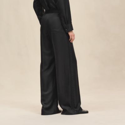 HERMES エルメス サイドライン ワイドパンツ シルク ダークネイビー HERMES エルメス サイドライン ワイドパンツ シルク ダーク