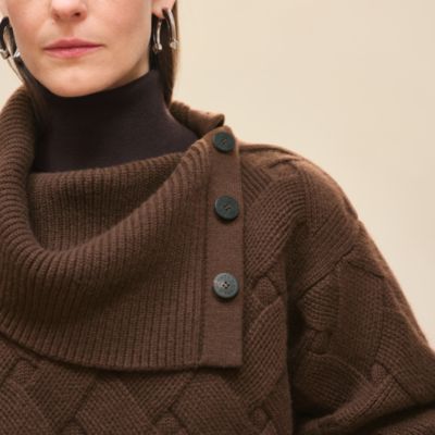 美品　HERMES エルメス　ニット　コート　ベルト付　キャメル org.jpg