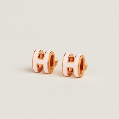 HERMES Gold Lacquered Pop H Earrings Rose Extreme 741425