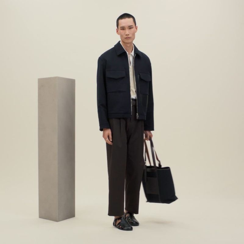 Cashmere zipped straight cut jacket with leather details | Hermès USA