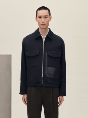 Cashmere zipped straight cut jacket with leather details, View: Worn, worn, view 3 of 7