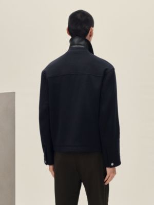 Cashmere zipped straight cut jacket with leather details, View: Worn, worn, view 4 of 7