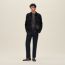 Cashmere zipped straight cut jacket with leather details, noir