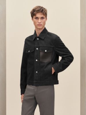 Straight cut jacket with leather detail, View: Worn, worn, view 2 of 7