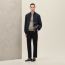 Rib-trim jacket with leather detail, marine