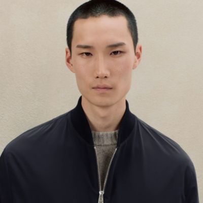 Rib-trim jacket with leather detail, View: video, view 2 of 7