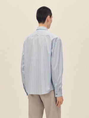 "Rayures fond colore" boxy fit shirt with Louis collar, View: Worn, worn, view 3 of 5
