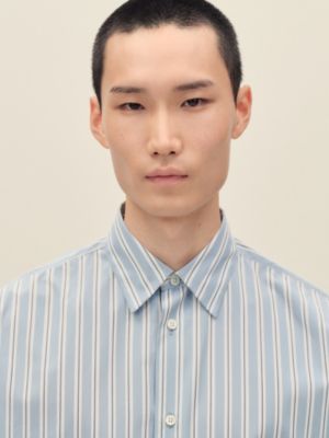 "Rayures fond colore" boxy fit shirt with Louis collar, View: Worn, worn, view 4 of 5