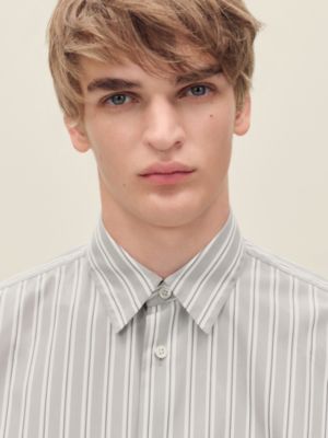 "Rayures fond colore" boxy fit shirt with Louis collar, View: Worn, worn, view 4 of 5