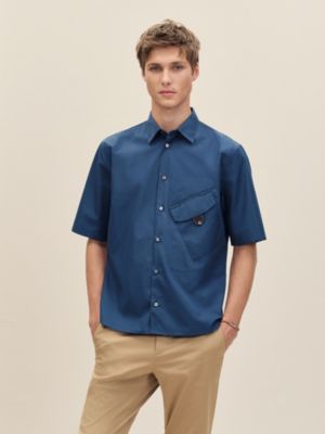 Chemise corps droit manches courtes patte cuir, Vue: Vue portée, worn, vue 2 sur 6