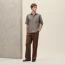 Short-sleeve straight cut shirt with leather detail, gris éléphant