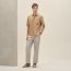 Short-sleeve straight cut shirt with leather detail, kraft