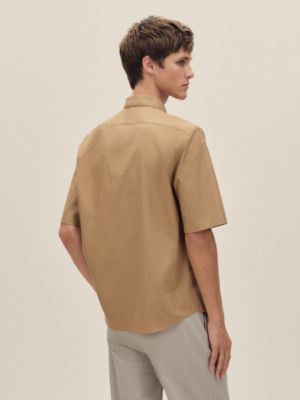 Short-sleeve straight cut shirt with leather detail, View: Worn, worn, view 3 of 6