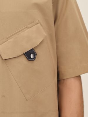 Short-sleeve straight cut shirt with leather detail, View: Worn, worn, view 5 of 6