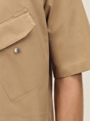 Short-sleeve straight cut shirt with leather detail, View: Worn, worn, view 6 of 6