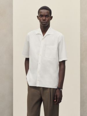 Short-sleeve straight cut shirt with notched collar, View: Worn, worn, view 2 of 5