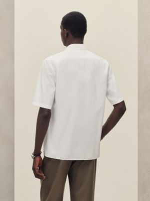 Short-sleeve straight cut shirt with notched collar, View: Worn, worn, view 3 of 5