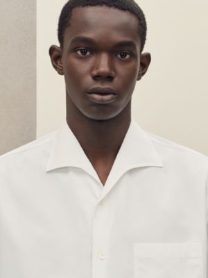 Short-sleeve straight cut shirt with notched collar, View: Worn, worn, view 4 of 5