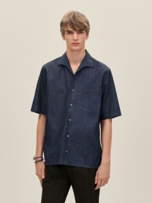 Short-sleeve straight cut shirt with notched collar, View: Worn, worn, view 2 of 5