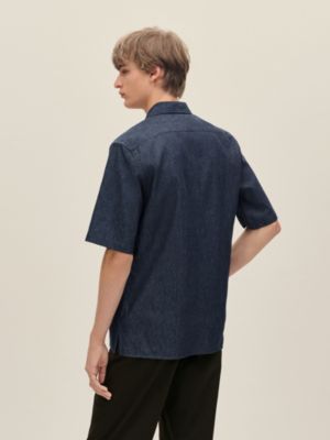 Short-sleeve straight cut shirt with notched collar, View: Worn, worn, view 3 of 5