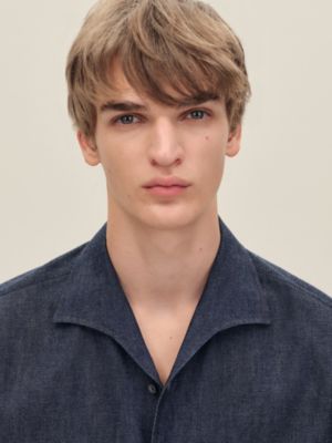 Short-sleeve straight cut shirt with notched collar, View: Worn, worn, view 4 of 5