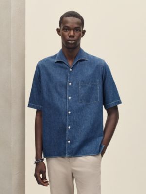 Short-sleeve straight cut shirt with notched collar, View: Worn, worn, view 2 of 5