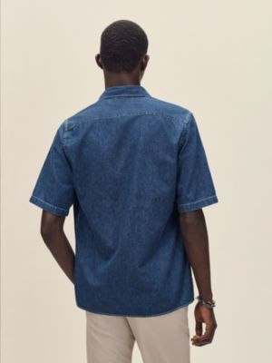 Short-sleeve straight cut shirt with notched collar, View: Worn, worn, view 3 of 5