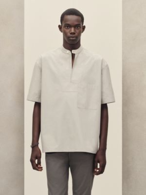 Short-sleeve boxy fit shirt with vareuse collar, View: Worn, worn, view 2 of 7