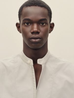 Short-sleeve boxy fit shirt with vareuse collar, View: Worn, worn, view 4 of 7