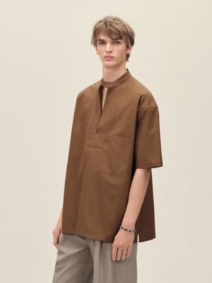 Short-sleeve boxy fit shirt with vareuse collar, View: Worn, worn, view 2 of 7