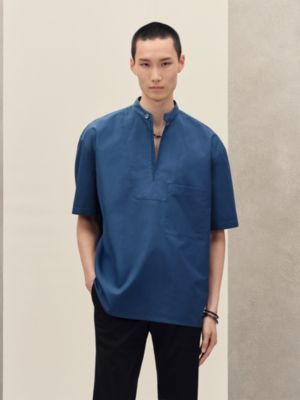 Short-sleeve boxy fit shirt with vareuse collar, View: Worn, worn, view 2 of 7