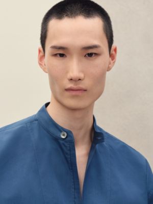Short-sleeve boxy fit shirt with vareuse collar, View: Worn, worn, view 4 of 7