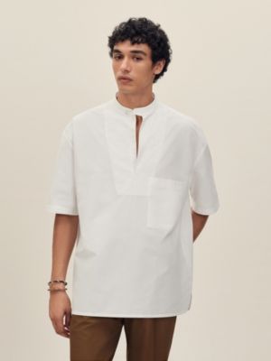 Short-sleeve boxy fit shirt with vareuse collar, View: Worn, worn, view 2 of 7