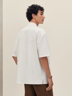 Short-sleeve boxy fit shirt with vareuse collar, View: Worn, worn, view 3 of 7