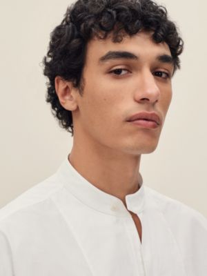 Short-sleeve boxy fit shirt with vareuse collar, View: Worn, worn, view 4 of 7