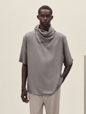 Short-sleeve boxy fit fringed shirt, View: Worn, worn, view 2 of 5