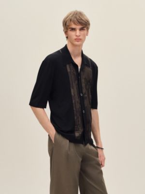 "Eperon d'Or Soie Plissee" short-sleeve straight cut shirt, View: Worn, worn, view 2 of 5