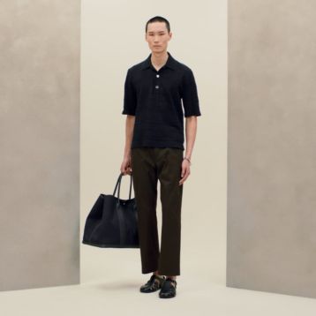 HERMES エルメス　スキッパーポロ　ボーダー　Vネック　イタリア製 エルメス HERMES ヴィドポッシュ B刻印 ヴェールコミック・SV金具 トゴ