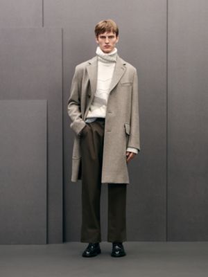 Cashmere Emile coat with leather details