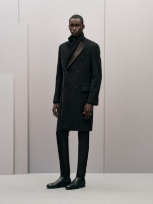 Emile Croise cashmere coat with leather detail