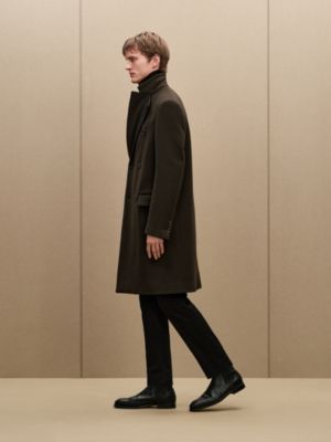 Emile Croise cashmere coat with leather detail, View: Worn, worn, view 3 of 9