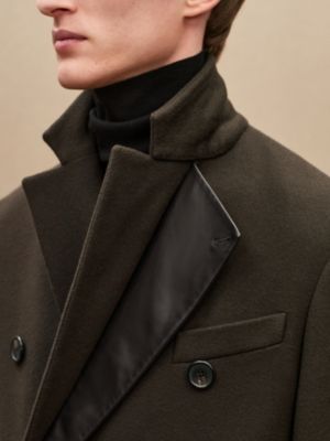 Emile Croise cashmere coat with leather detail, View: Worn, worn, view 8 of 9