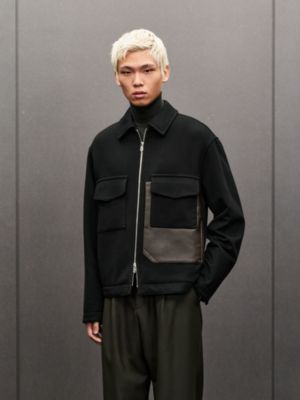 Cashmere zipped straight cut jacket with leather details, View: Worn, worn, view 2 of 7