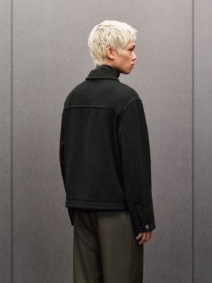 Cashmere zipped straight cut jacket with leather details, View: Worn, worn, view 3 of 7