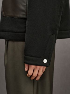Cashmere zipped straight cut jacket with leather details, View: Worn, worn, view 5 of 7