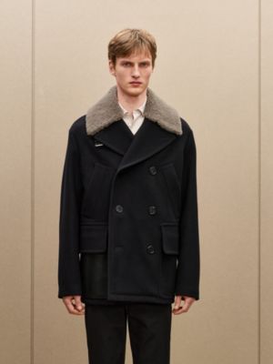 Pea coat with leather details, View: Worn, worn, view 3 of 9