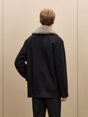 Pea coat with leather details, View: Worn, worn, view 4 of 9