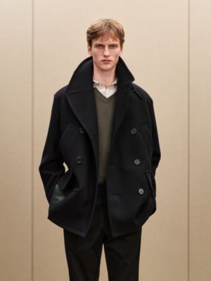 Pea coat with leather details, View: Worn, worn, view 5 of 9