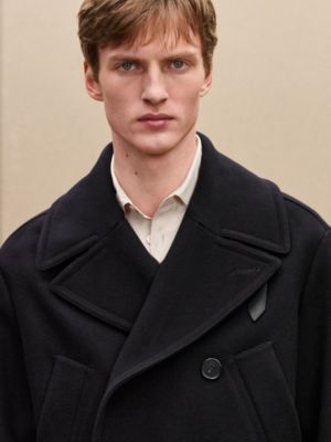 Pea coat with leather details, View: Worn, worn, view 6 of 9